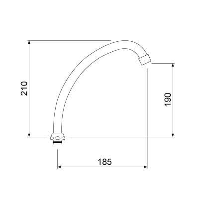 HU-udløb Rør ø 18mm Udhæng 185mm Udløbshøjde 190mm