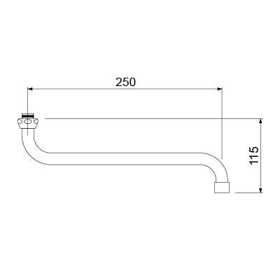 S-udløb Rør ø 18mm Udhæng 300mm Udløbshøjde 115mm
