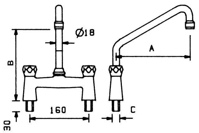 To-huls blandingsbatteri Armatur Tilslutning 1/2