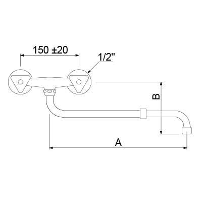 Vægbatteri GEV CLASSIC Armatur Væg Fedtkammeroverdel Udløbslængde 200-300mm