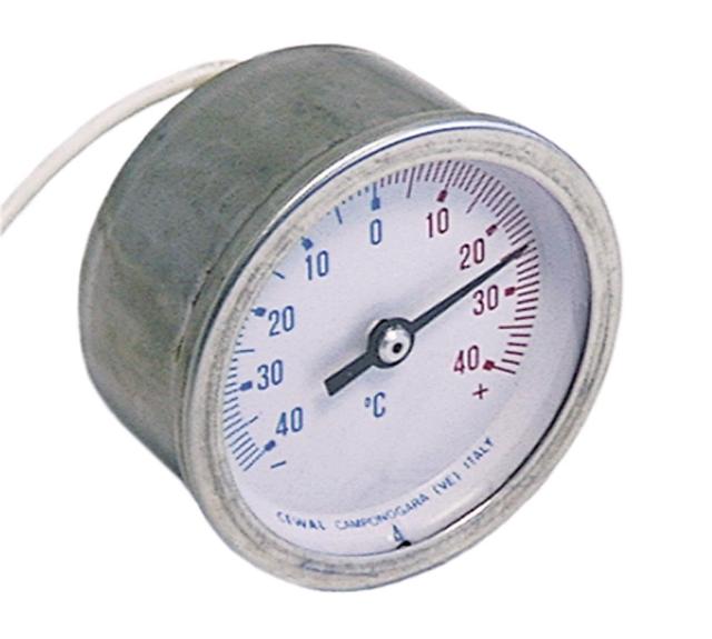 Termometer Kapillærrør 1500mm Føler ø 6mm Indbygning ø 52mm T.maks. 40°C Føler L 30mm