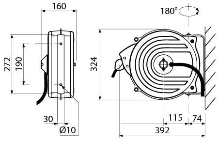 Slangeopruller Slangelængde 12m Slange ø 10x14mm Tilslutning 1/2