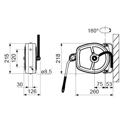 Slangeopruller Slangelængde 3m Slange ø 10x15mm CNS lukket komplet med håndbruser