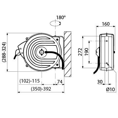 Slangeopruller Slangelængde 12m Slange ø 10x14mm CNS lukket komplet med håndbruser