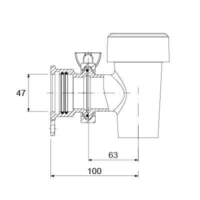 Tømningshane Messing forkromet konisk tætnende A 100mm B 50mm ø 47mm
