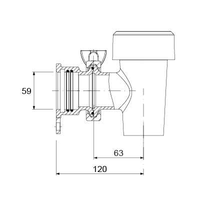 Tømningshane Messing forkromet konisk tætnende A 120mm B 52mm ø 59mm