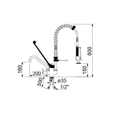 Servicebruser CLASSIC Arm lang Keramikpatron ø40mm Udløbslængde 200mm Tilslutning 1/2