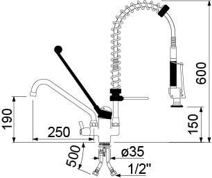 Servicebruser CLASSIC Arm lang Keramikpatron ø40mm Armatur Udløbslængde 250mm Tilslutning 1/2