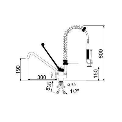 Servicebruser CLASSIC Arm lang Keramikpatron ø40mm Armatur Udløbslængde 300mm Tilslutning 1/2