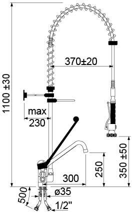 Servicebruser CLASSIC Arm lang Keramikpatron ø40mm Udløbslængde 300mm Tilslutning 1/2