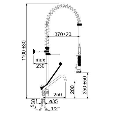 Servicebruser CLASSIC Arm lang Keramikpatron ø40mm Armatur Udløbslængde 250mm Tilslutning 1/2