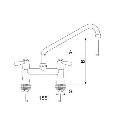 To-huls blandingsbatteri GEV CLASSIC Armatur Keramikoverdel Udløbslængde 200mm Tilslutning 1/2