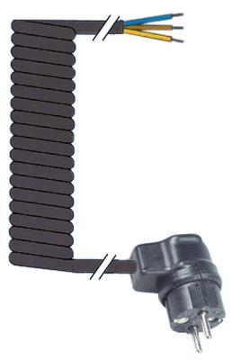 Spiralkabel 15mm² 3-polet sort L 500mm med stik T.maks. 70°C Lande B/F