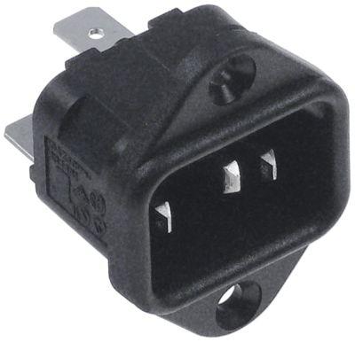 Køleenhedsstik Nylon Indbygningsmål 27,4x19,8mm Hul ø 35mm BA 32mm T70 C14 maks 10A/250V