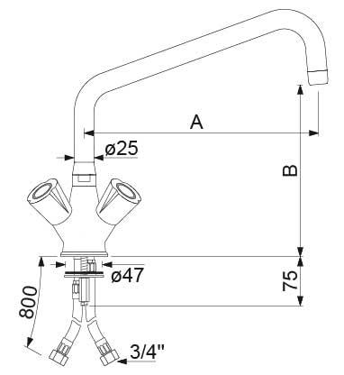 Et-huls blandingsbatteri INOX Greb Fedtkammeroverdel 3/4