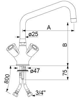 Et-huls blandingsbatteri INOX Greb Fedtkammeroverdel 3/4