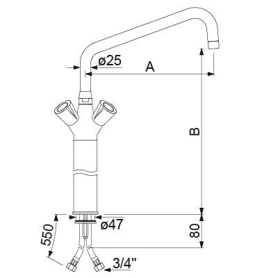 Et-huls blandingsbatteri INOX Greb Fedtkammeroverdel 3/4