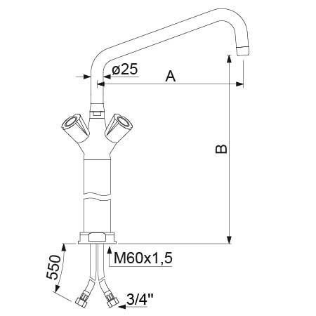 Et-huls blandingsbatteri INOX Greb Fedtkammeroverdel Armatur Udløbslængde 350mm