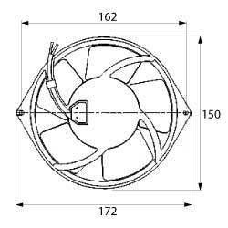 Aksialventilator 230VAC 39/45W L 172mm B 150mm H 55mm Leje Kugleleje Tilslutning Kabel 350mm