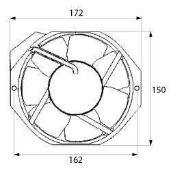 Aksialventilator 230VAC 27/28W L 172mm B 150mm H 38mm Leje Kugleleje Tilslutning Fladstik 2,8mm