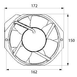 Aksialventilator 230VAC 42/37W L 172mm B 150mm H 51mm Leje Kugleleje Tilslutning Fladstik 2,8mm