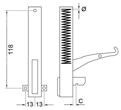 Bageovnshængsel L 155mm B 21mm Laskeposition venstre/højre BA 118mm