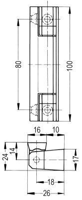 Kanthængsel L1 26mm L2 18mm L3 10mm L4 17mm L 100mm B 17mm BA 80mm uden stigning Køleenheder