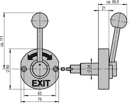 Nødåbner UD ø 80mm H 565mm L 111mm B 75mm Akse ø 24mm BA 63mm Køleteknik aflåseligt  -
