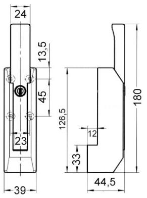handle latch series 3.30.0451 hinging left/rightnon lockable hole distance 45mm L1 33mm L2 93mm