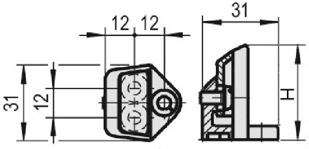 Lukkemekanisme Zink trykstøbning H 36mm L 31mm B 31mm BA 12mm Køleenheder