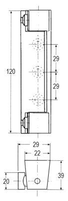 Kanthængsel L 120mm B 22mm BA 28/28mm med plastikdel Køleenheder Anslag venstre/højre