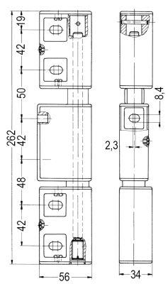 Kanthængsel L 262mm B 56mm BA 42mm med stigning Køleenheder Anslag venstre Serie 4004