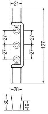 Kanthængsel L1 30mm L2 28mm L 127mm BA 27/27mm uden stigning Temp.best. 240°C