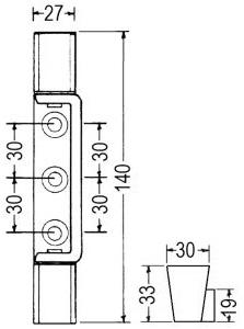 Kanthængsel L1 33mm L2 30mm L 140mm BA 30/30mm uden stigning Anslag venstre/højre Serie R42