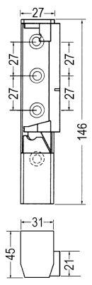 Kanthængsel L1 45mm L 146mm B 31mm BA 27/27mm med stigning Anslag venstre/højre Serie R50