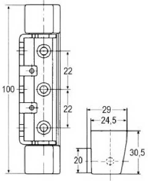 Kanthængsel L 100mm B 24/20mm BA 22/22mm uden stigning Anslag venstre/højre Serie G 625