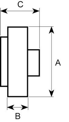 Løberulle Rulle ø 23mm 63mm Samlet længde 8mm CNS A 23mm B 63mm C 8mm Løbeflade CNS Leje Kuglele