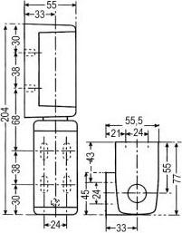 Kanthængsel L 204mm BA 38mm uden stigning Anslag venstre/højre Serie 980 HP