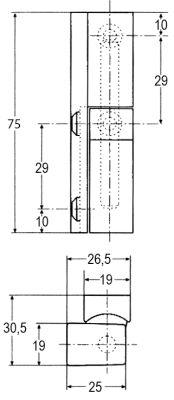 Kanthængsel L1 305mm L 75mm B 19mm BA 29/29mm uden stigning Anslag venstre/højre Serie G 335