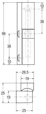Kanthængsel L1 25mm L 96mm B 19mm BA 38mm uden stigning Anslag venstre/højre Serie G 306