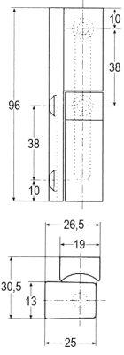 edgemount hinge L 96mm W 19mmmounting distance 38mm L1 30,5mm chrome-plated