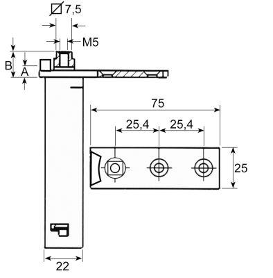 Fjederhængsel B 22mm BA 254mm IP venstre/højre A 65mm B 16mm Holder 7,5x7,5 Serie R56