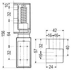 Kanthængsel L 156mm BA 64/32mm med stigning og fjeder Anslag venstre Serie G 466
