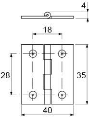 Hængsel Messing H 4mm L 40mm B 35mm Materialestyrke 13mm Hul ø 5mm BA 28mm