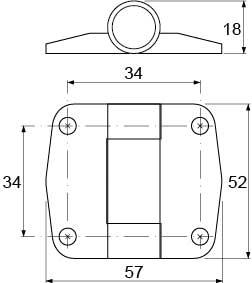 Hængsel Plastik H 18mm L 52mm B 57mm Hul ø 5mm BA 34mm