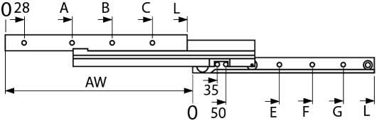 telescopic slide pair Qty 1 pair L 600 mm pull-out length 645 mm total length 1245 mm
