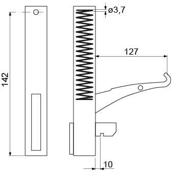 Bageovnshængsel L 155mm Laskeposition  - BA 142mm IP venstre/højre Rilleafstand 10mm