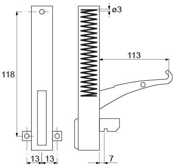 Bageovnshængsel L 155mm B 22mm Laskeposition venstre/højre BA 118mm