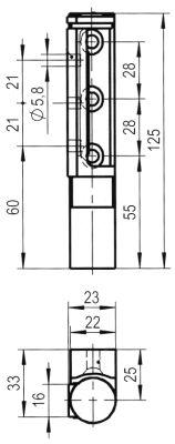 Kanthængsel Zink trykstøbning L 125mm B 23mm BA 28/28mm uden stigning Køleenheder