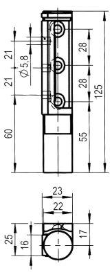 Kanthængsel Zink trykstøbning L 125mm B 23mm BA 28/28mm stigende Køleenheder